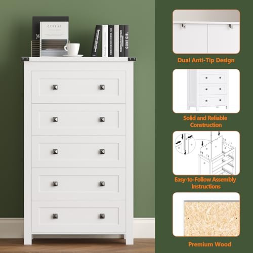 Talldresserforbedroomwhitedresserwith5drawerwoodstoragetowerchestlargeorganizercabinetforkidsroomlivingroomhallwayentrywayclosetoffice  Urban Country Home Decor Tall dresser for bedroom white dresser with 5 drawer wood storage tower chest large organizer cabinet for kids room living room hallway entryway closet office  urban country home decor