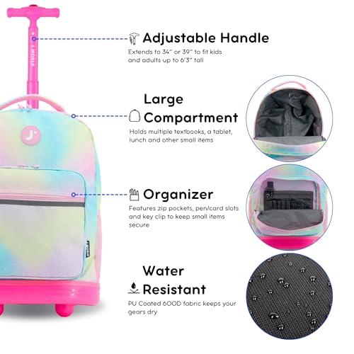 Image of J World Sunrise Kids Rolling Backpack with Wheels for Girls Boys, Roller Bookbag for School, 18 x 13 x 9 Inches, Aurora