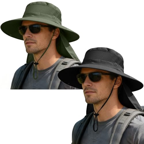 Image of ZOORON Sun Hats for Men Women Fishing Hat with Neck Flap,UPF 50+ Sun Hat Waterproof Wide Brim Bucket Hats for Safari Hiking