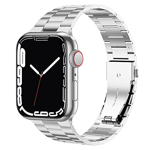 iiteeology Compatible with Apple Watch Band 49mm 45mm 44mm, Upgraded Solid Business Stainless Steel Band for Apple iWatch Series 9/8/7/Ultra,Silver - Thumbnail 4