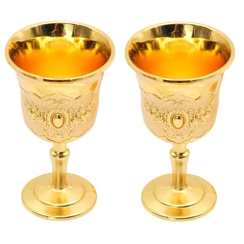 JJQHYC Lot de 2 petits calices dorés - Décoration médiévale - Verres vintage - Pour communion, Noël et anniversaire de mariage