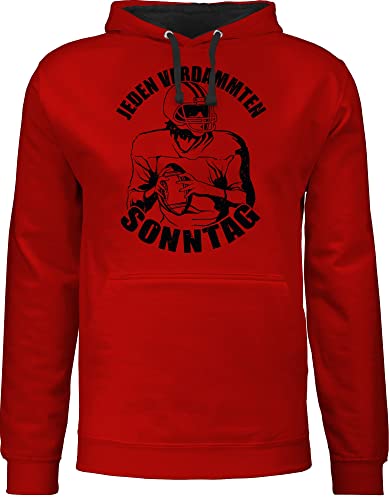 Shirtracer Pullover Herren Frauen Hoodie Kontrast zweifarbig - American Football Deko Superbowl Party - Jeden verdammten Sonntag mit Footballspieler - schwarz - S - Rot/Schwarz - Geschenke Fans für