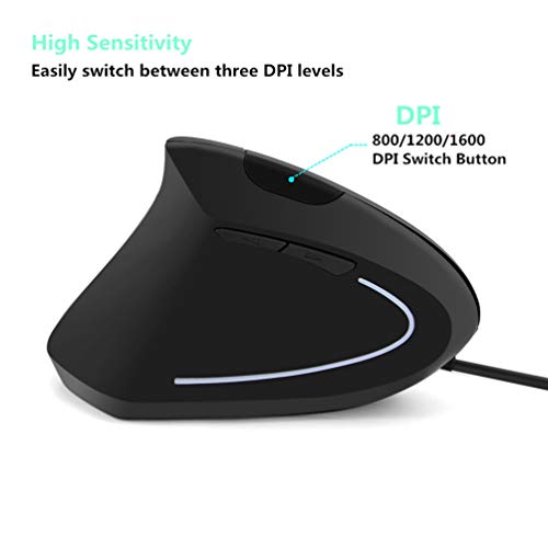 Ratón para zurdos vertical con cable USB y 1600 DPI óptico regulable 6
