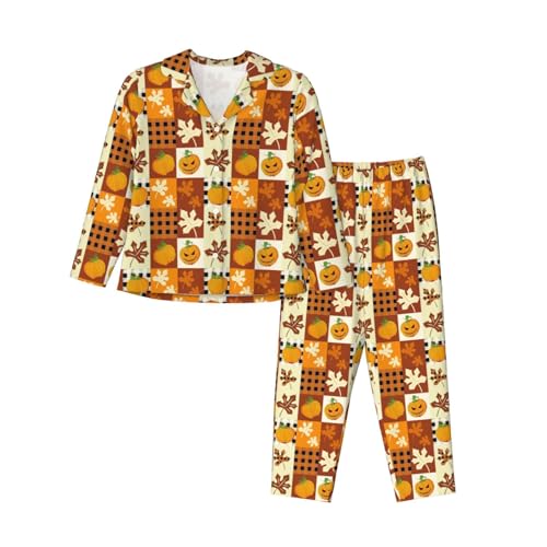 Anceky Pijama de Halloween para Mujer, con diseño de árbol, Cuervos, Gato Negro, Calavera, Ramas,AAAAAAlarga, Pantalones Largos, 2 Piezas