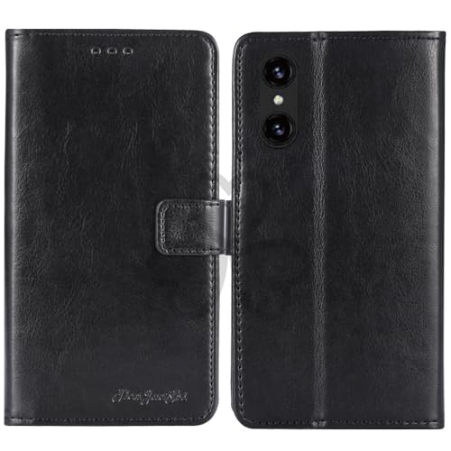 TienJueShi Noir Flip Retro Support à Rabat Cuir Housse Coque Étui Cas Couverture Protecteur Case Portefeuille Cover pour Logicom Aero 6.5 inch