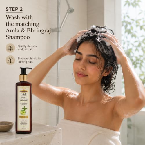 Image of Khadi Utkrisht Premium Amla & Bhringraj Hair Shampoo and Hair Oil Combo | Herbal Ayurvedic Hair Growth & Hair Fall Control Kit | Nourishes Scalp, Strengthens Hair Roots, Reduces Breakage, Adds Shine | Suitable for All Hair Types- Pack of 2