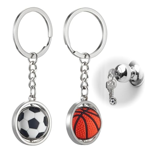 MEXRUMI 2 Schlüsselanhänger Drehbarer Kleiner Basketball-Fußball-Schlüsselanhänger Ideal Für Geschenke
