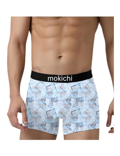 Image of Men's Printed Boxer Briefs | Soft Stretch Breathable Trunks for Men | Comfortable Mid-Rise Innerwear with Elastic Waistband | Everyday Wear | Geometric Print