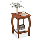 Giantex 2-Tier Square End Table, Narrow Tiered Telephone Table with Storage Shelf, Solid Wood Legs, Modern Sofa Side Table Nightstand for Living Room, Bedroom, Small Space, Walnut (1, Square)