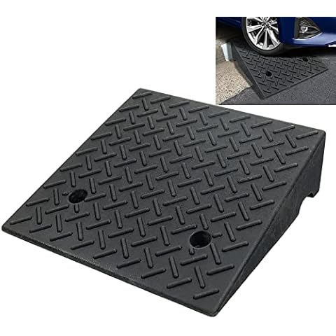 Rubber Curb Ramp 19.6" × 19.6" × 6", Portable Heavy Duty Driveway Curb Ramp Shed Ramp Threshold Ramp for Sidewalk Loading Dock Cars Wheelchairs Motorcycle Trucks Scooter Lawn Mower Pets 1 PCS Cover