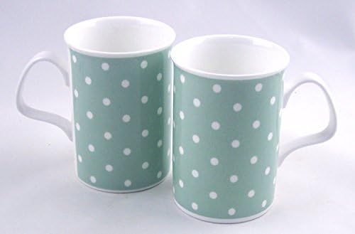 Green Dot Chintz - Pair Fine Bone China Mugs - England - Set of Two