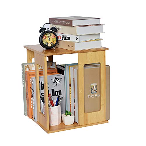 Rotational Desktop Bookshelf - Wide Capacity Bamboo Bookshelves for Organize & Easy Access