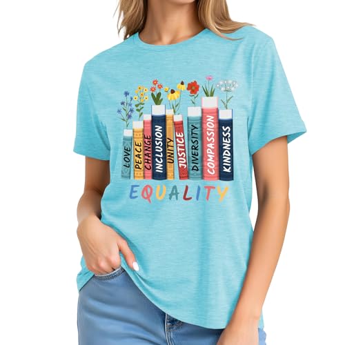 Image of Read Book Shirt for Women-Reading Teacher Tee Tops Pink Flower and Butterfly Short Sleeve Cute Book Shirt