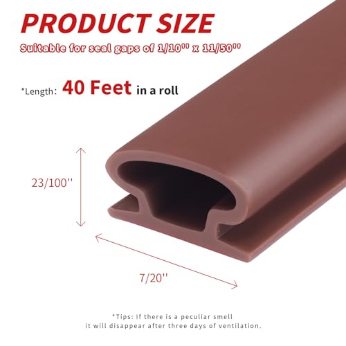 Image of 40 Feet Rubber Weather Stripping Door Seal Strip, Self-Adhesive Backing D-Shape Door Weatherstripping for Door Frame Insulation Large Gap, Easy Cut to Size(Brown)