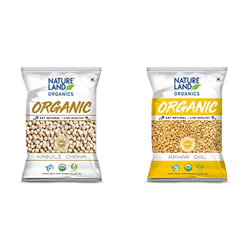 Image of Natureland Organics Kabuli Chana /White Chana /Chole 500 Gm - Organic Healthy Chana & Natureland Organics Arhar /Toor Dal 1 Kg - Organic Healthy Pulses