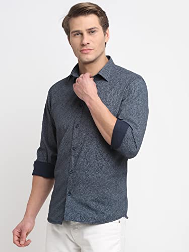 Image of Cantabil Men Cotton Printed Navy Blue Full Sleeve Casual Shirt (P-MSHC00225-NAVY)