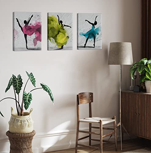 Apicoture Girl Dance Canvas Wall Art - Abstract Ballerina Dancer Watercolor Painting Canvas Prints Artwork For Girl Dancing Room Wall Decor 12X16Inchx3Pcs #TOP4