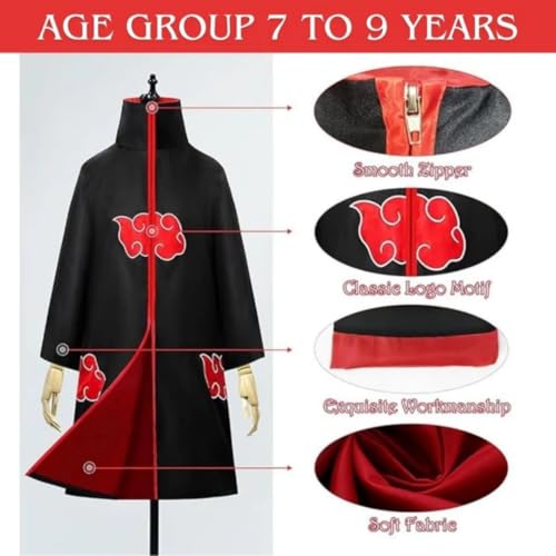 Image of WANNA PARTY Akatsuki Costume Akatsuki Cloak, Anime Cosplay Itachi Costume for Boys and Girls Age 5 to 7 years