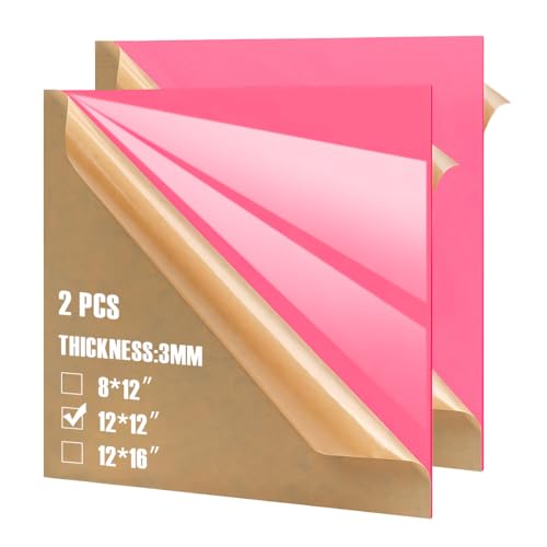 Image of 2pcs Pastel Cell Cast Acrylic Sheets Raspberry Pink 1 /8inch (3mm) 11.75x11.75 300x300mm Glossy Matte Laserable Plexiglass Sheets Plasitc Board for Laser Cutting Engraving DIY Project Craft Sign