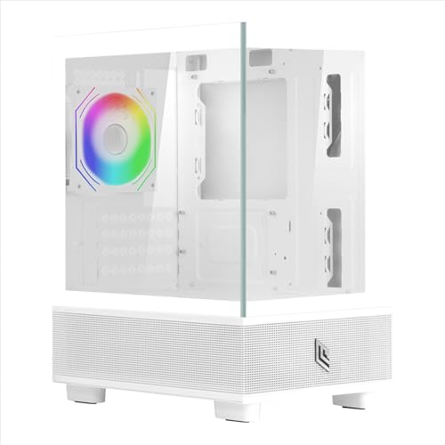 Noua Fobia L202 Case PC Micro-ATX, Design Mesh, Mini Tower Gaming Doppia Camera, Ventola ARGB 120mm, Pannello Frontale e Laterale Vetro Senza Cornice, Bianco