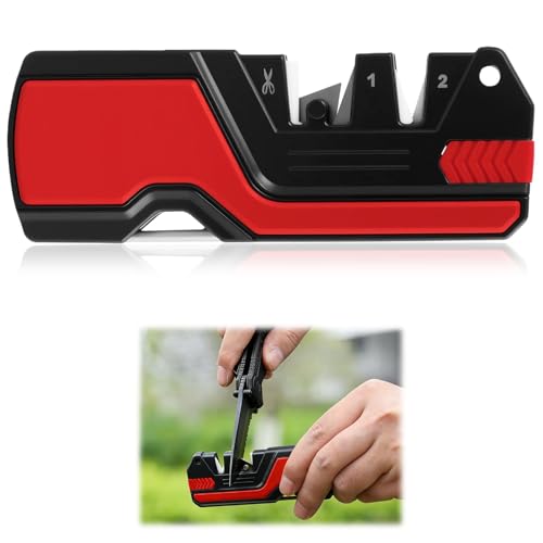 Aiguiseur Couteau Outdoor 6 en 1 Multifonction – Angle Réglable, Carbure et Céramique, Tige Conique avec Rainure, Allume-Feu et Sifflet pour Camping et...