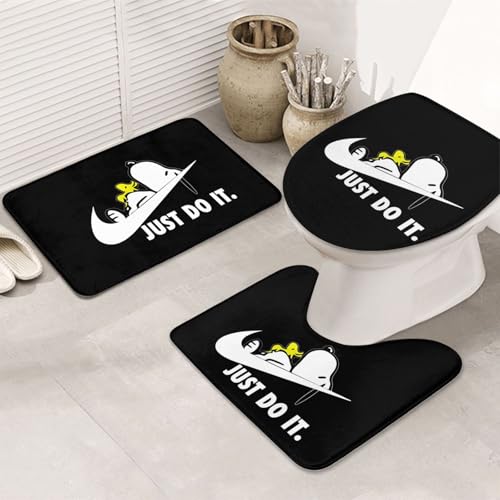 バスセット 3点セット U型 O型 スヌーピー(1) おしゃれ かわいい アニメ バスマット 便座カバー トイレマット 滑り止め 吸水 防臭 洗える 速乾 50x80cm 人気 漫画