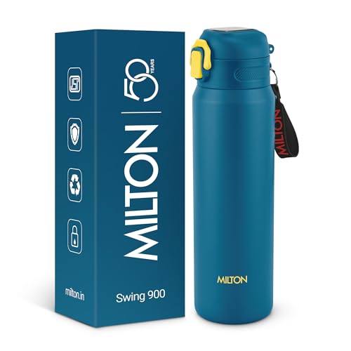 Image of Milton Swing 900 Thermosteel Water Bottle 770 ml with One Touch Safety Lock, Long Hours Hot and Cold, Leak Proof Lid, ISI Certified I Vacuum Insulated I for Office, Gym, School I Blue