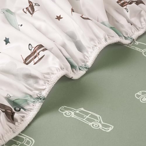 Image of Gllquen Baby Bassinet Sheets 2-Pack for Baby Girl Boy Green Car