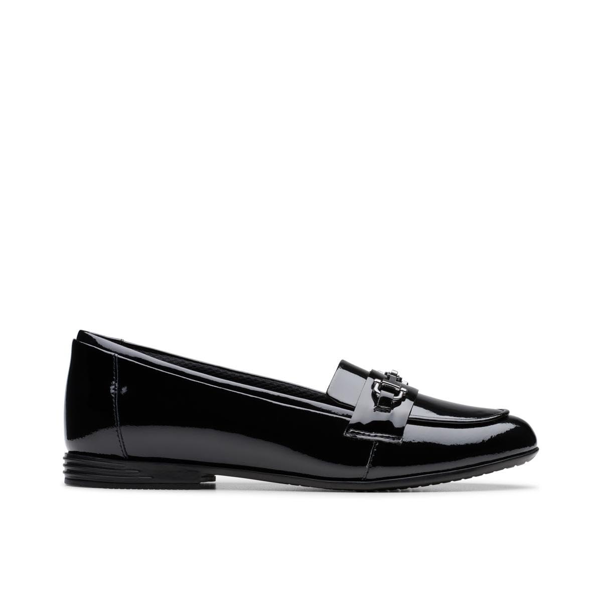 Clarks Girls Black Piped Edge Slip On Loafer School Shoes Finja Loafer - Patent - Uk 6.5 Child - F
