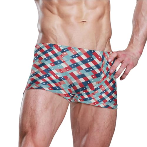 Red and Bule Buffalo Check Plaid Mens Swim Trunk Swimwear Bathing Suit Swim Brief Square Leg Board Short S B04043383