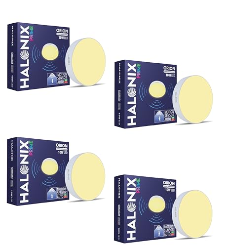 Image of Halonix Polycarbonate 10W Rimless Motion Sensor Led Ceiling Light,Warm White Downlighter,No False Ceiling Required,Dia-3.6 inch,Motion Sensor Light,Ceiling Light for Hall,Room,Office,Pack of 4