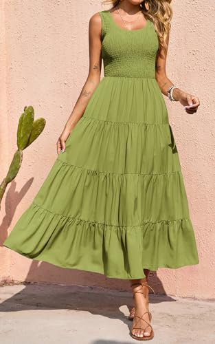 Image of PRETTYGARDEN Women's 2026 Casual Loose Plain Maxi Sundress Smocked Tank Dress Sleeveless Summer Beach Tiered Long Dresses