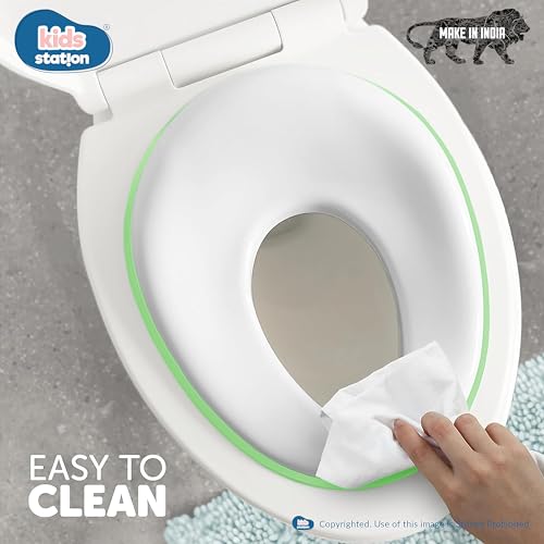 Image of Kids Station Portable Baby Potty Training Seats - Suitable for potty training of Boys - Potty Training Seat for 1+ Year child - Hang on the wall with Soft Cushion for New Born Baby /Infant /Kids (Green)