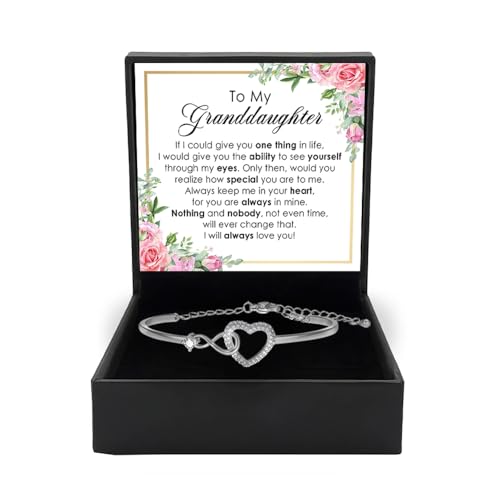 To My Granddaughter - Infinity Heart Bracelet Gift with Meaningful Card, Granddaughter Gifts from Grandma & Grandpa, Elegant Silver Jewelry for Birthday, Graduation, Christmas.