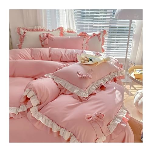 Housse de couette double couche rose avec dentelle pour lit simple - 2