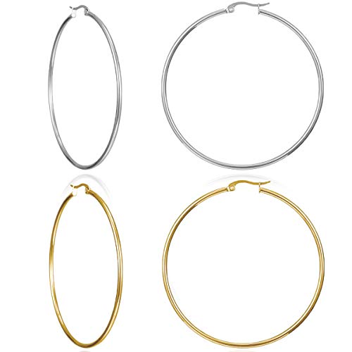 Huge Gold Hoop Earrings for Women - Plated 10k Gold Stainless Steel Hooped Earrings for Women, 70-100mm Large Gold Hoop Earrings
