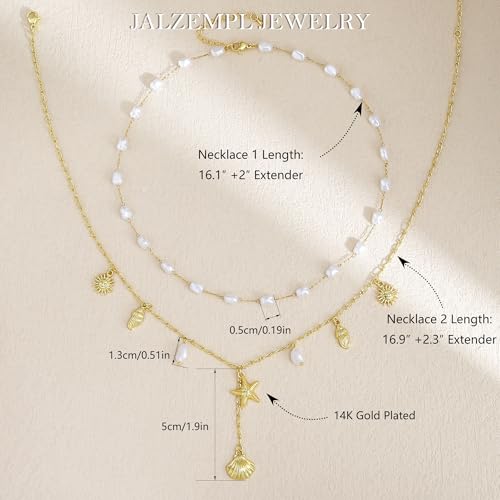 Shell Charm Necklace For Women Stack 14k Gold Plated Seashell Pearl Necklace Dainty Starfish Beach Layered Pendant Summer Boho Jewelry Gifts2