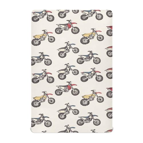 Image of Motocross Dirt Bike Vintage Crib Sheets Soft Breathable Fitted Baby Crib Sheets Mattress Cover for Girls Boys, 52 inch x 28 inch x 9 inch