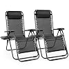 Sweetcrispy Zero Gravity Chairs, Set of 2 Portable Recliner Beach Camping Patio Outdoor Folding Lounge Chair with Cup Holder Trays and Adjustable Pillow for Poolside, Garden, Backyard, Lawn (Black)