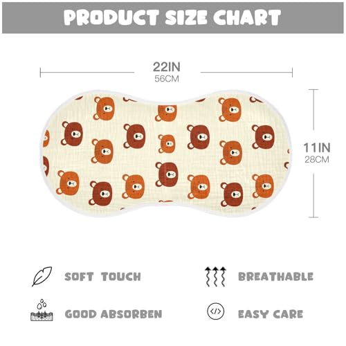 Cozy Bears Pattern Muslin Burp Cloths for Baby 4-Layer Absorbent Cotton Large 22" x 11" Soft Spit Up Rags for Newborns Boys Girls, 1 Pack2
