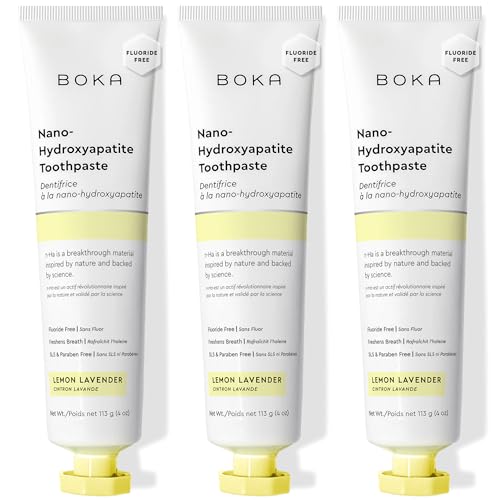 Image of Boka Fluoride Free Toothpaste, Nano Hydroxyapatite Toothpaste, Appropriate for Sensitive Teeth - for Adult Oral Care - Lemon Lavender Flavor, 4 Fl Oz 3Pk