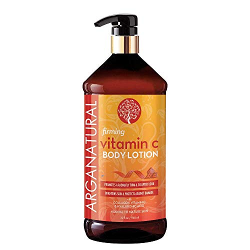 Arganatural Body Firming Natural Vitamin C Body Lotion with Collagen & Hyaluronic Acid, Brighten Skin, Protect Against Damage, Firm & Sculpted Look, Normal to Mature Skin for all Skin Types 32oz/960ml
