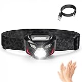Headlamp Rechargeable - Super Bright LED Head Lamp with Red and White Light for Adults Motion Sensor Streamlight Head Light with Night Buddy Running Camping Hunting Hiking Fishing (Black Panther)