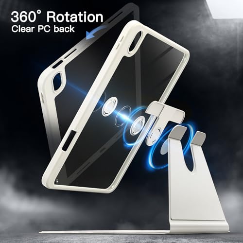 JETech Rotating Case for iPad (A16) 11th/10th Generation (2025/2022) with Pencil Holder, 360 Degree Rotation Protective Stand Cover Clear Back, Auto Wake/Sleep (White) by JETech - Image 3
