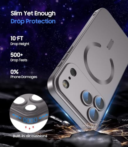 Image of DIZORO Magnetic Case for (iPhone 17 Pro) Case [Compatible with MagSafe][Built-in Camera Lens Protector] Slim Soft Silicone Bumper Shockproof Metallic Luster Back Cover Phone Case - Natural Titanium