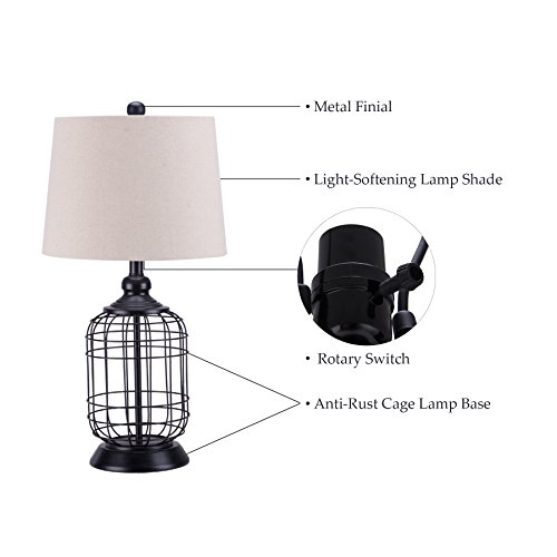 image for CO-Z Modern Black Birdcage Base Table Lamp, Industrial Anti-Rust Metal