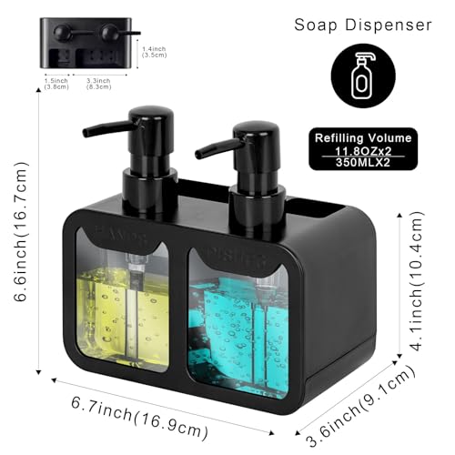 Kitchen Soap Dispenser,Hand and Dish Soap Dispenser and Spong Caddy with Brush Holder,3 in 1 Countertop Organizer for Kitchen Sink(Black) - Cosy Home Interiors Kitchen Soap Dispenser,Hand and Dish Soap Dispenser and Spong Caddy with Brush Holder,3 in 1 Countertop Organizer for Kitchen Sink(Black) - Image 4