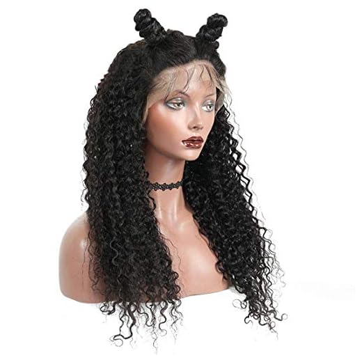 WUYUESUN Djupt lockigt Syntetiska Lace front peruker Part Handgjorda limfria långa peruk High Temperature Heat Resistant Fiber Peruker med barnet håret svart färg för kvinnor (Färg: Svart)