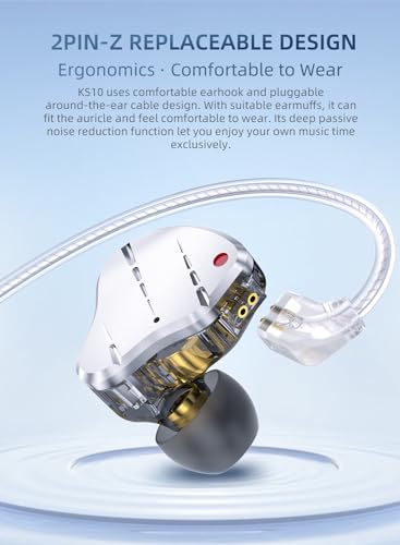 Image of KBEAR KS10 HiFi IEM, 4BA+1DD Hybrid Driver in Ear Monitor, Wired Gaming Earbuds Headphone, Musician in-Ear Earphone with Detachable Cable for Singers, Microphone Optional (Black, Without Mic)