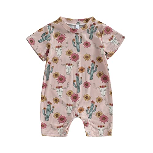 Image of Muasaaluxi Western Baby Girl Boy Clothes Short Sleeve Cow Print Romper One Piece Bodysuit Shorts Summer Outfit
